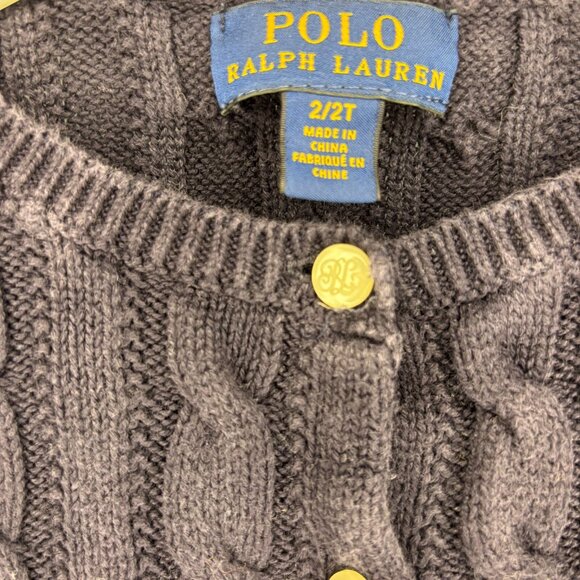 POLO RALPH LAUREN Girls Sweater 2/2T Navy Peplum Pink Pony Button Up - Picture 4 of 4